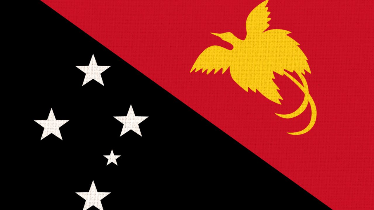 Papua-Nowa Gwinea to kraj z największą liczbą języków. Na zdjęciu flaga tego państwa.
